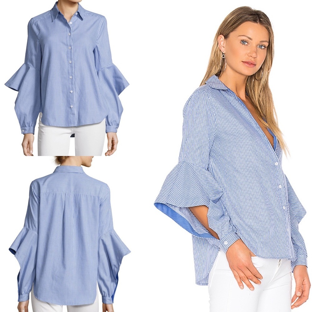 BCBGMaxAzria Thelma Striped Ruffled-Sleeve Shirt